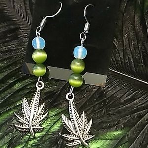 Cats eye w mary Jane herbal charm earrings w crystal gift